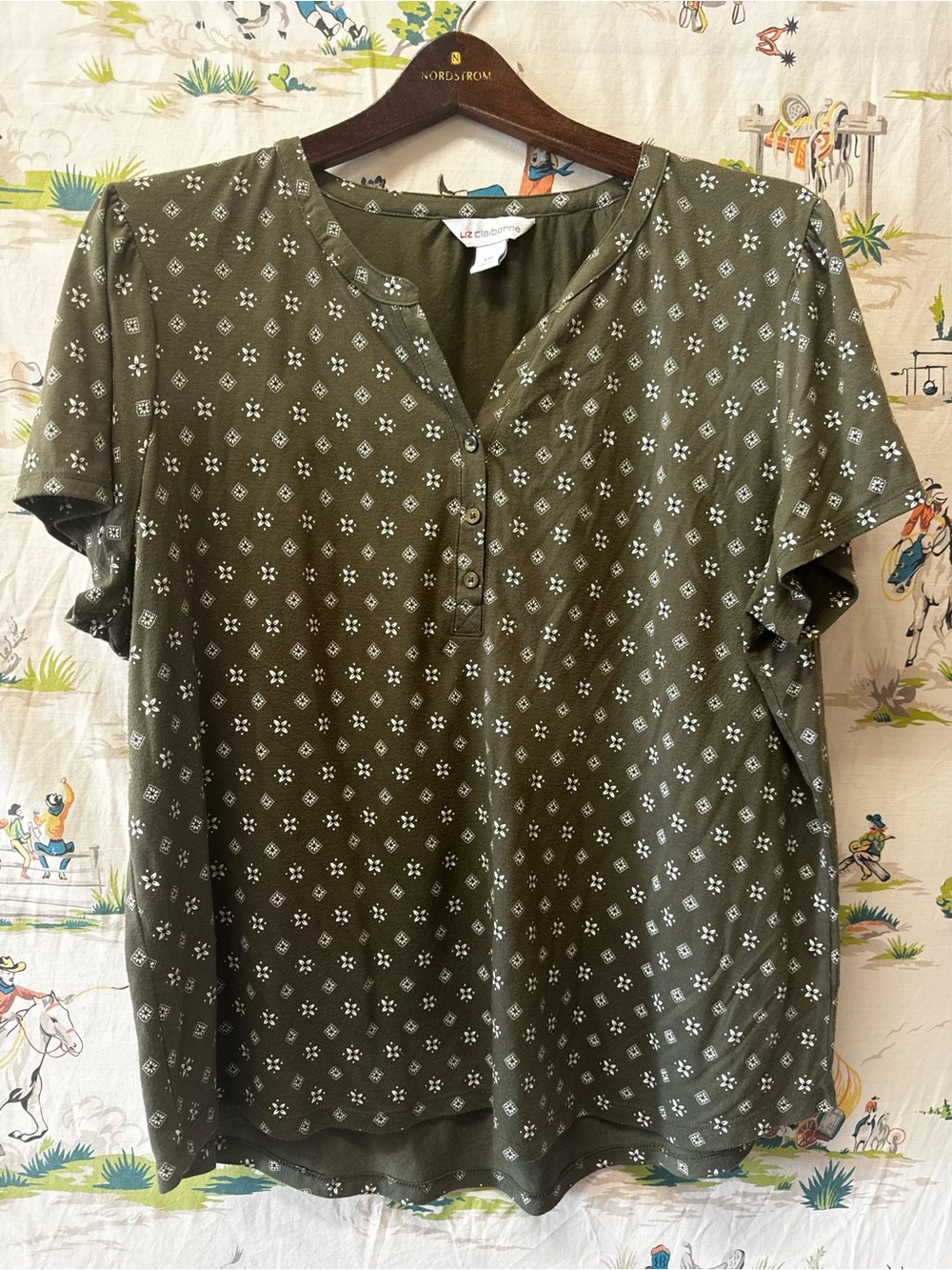 Liz Claiborne Olive Green Short Sleeve Henley Top size XXL
